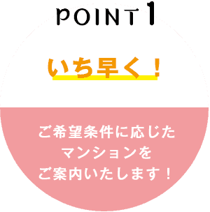 POINT1 いち早く！ ご希望条件に応じたマンションをご案内いたします！