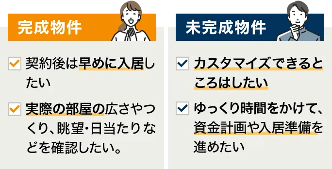 完成物件と未完成物件の比較