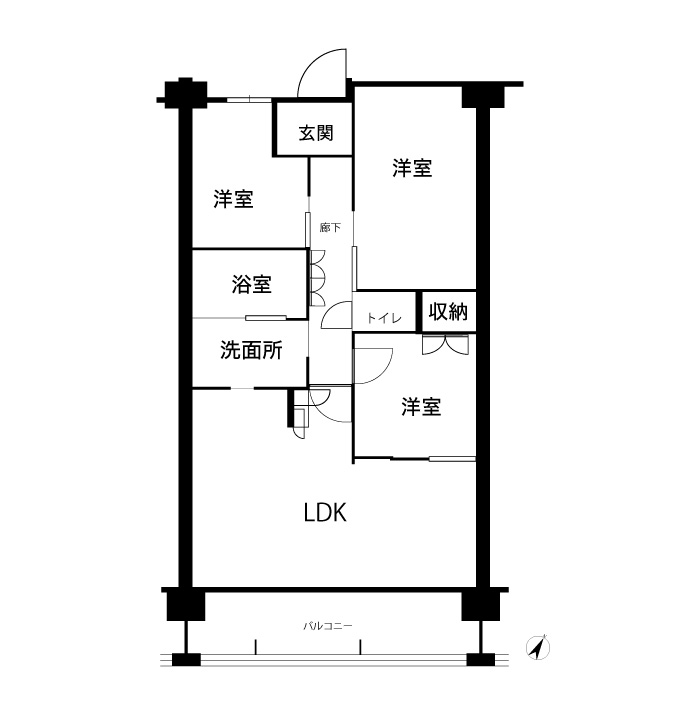 横長リビングタイプの間取り図